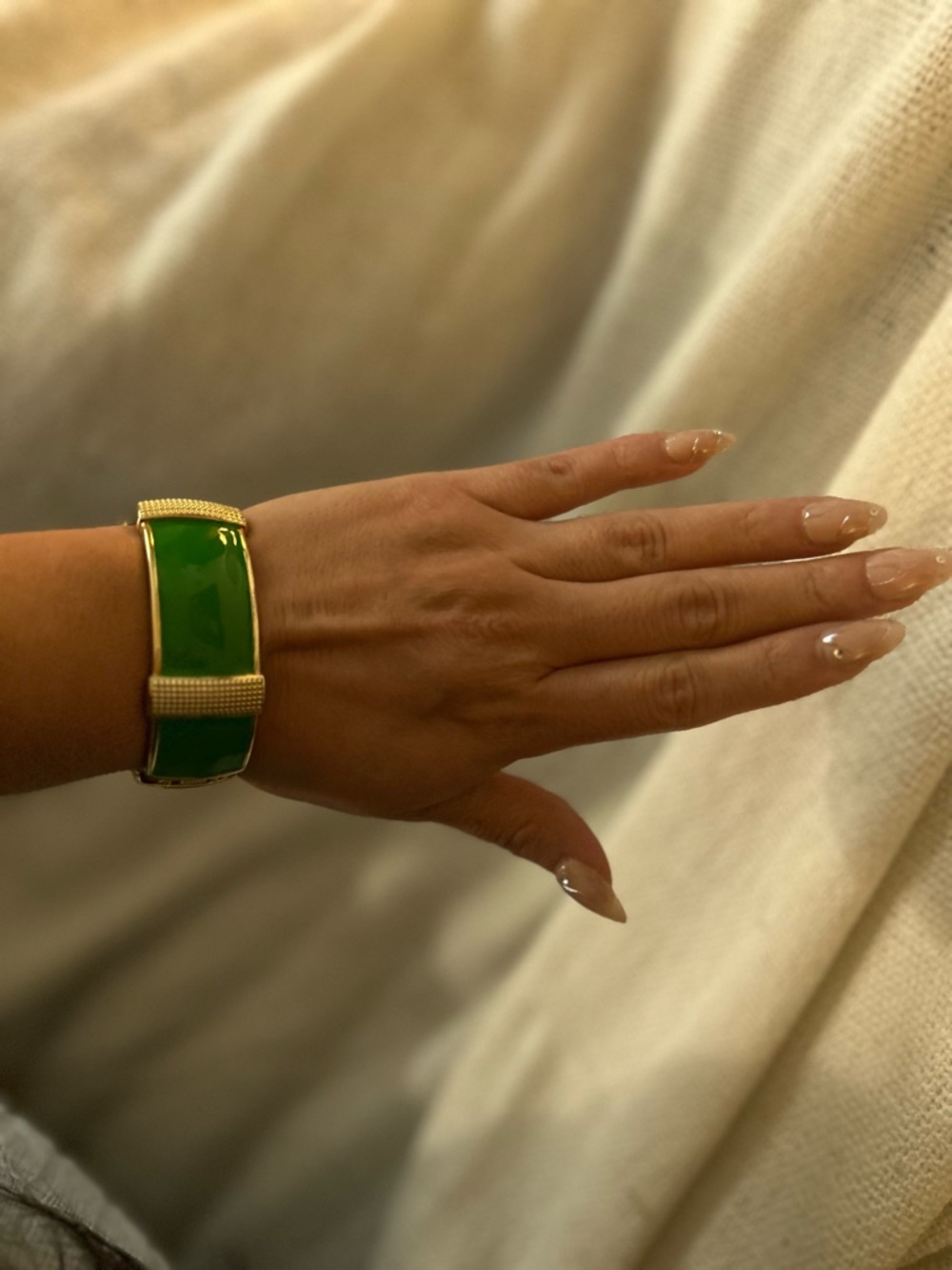Green Enamel and Gold-Tone Cuff Bracelet - Women Jewelry - Picture 4 of 8